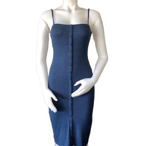 Blue Bodycon Button Down Dress